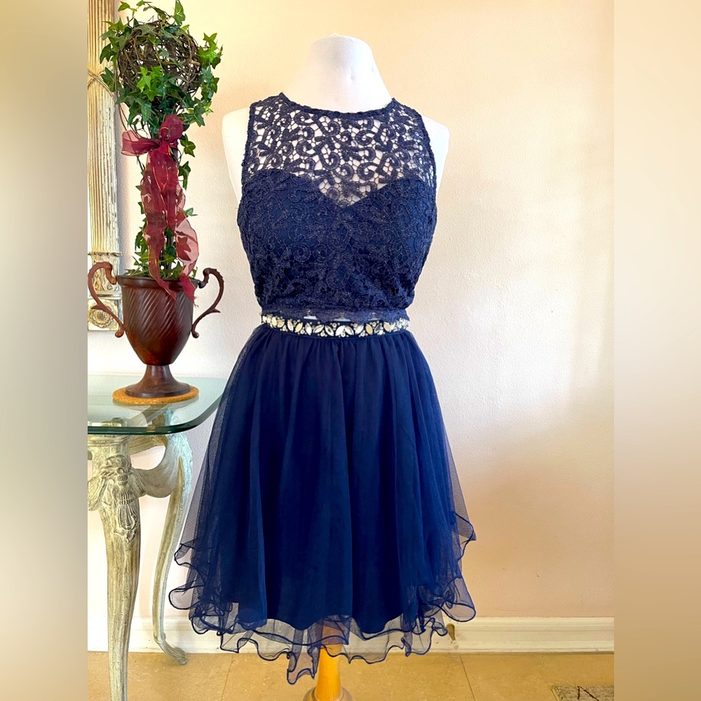 2 pc Navy Evening Cocktail or Prom Dress